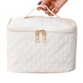 White Premium Large capacity Portable Travel Makeup Bag, Multi-functional Cosmetic Organizer, Stain-resistant, Handheld Square Bag